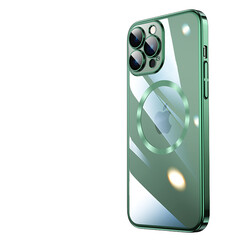Apple iPhone 13 Pro Kılıf Wireless Şarj Özellikli Sert PC Zore Riksos Magsafe Kapak Koyu Yeşil