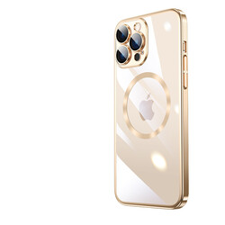 Apple iPhone 13 Pro Kılıf Wireless Şarj Özellikli Sert PC Zore Riksos Magsafe Kapak Gold