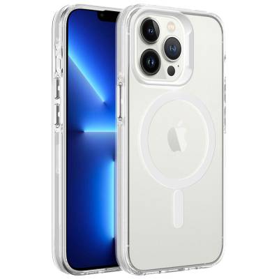 Apple iPhone 13 Pro Kılıf Zore Magsafe Şarj Özellikli Buzlu Transparan C-Pro Sert Kapak Renksiz