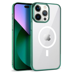 Apple iPhone 13 Pro Kılıf Zore Wireless Şarj Özellikli Pixel Magsafe Kapak Koyu Yeşil