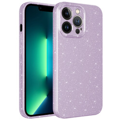 Apple iPhone 13 Pro Max Case Camera Protected Glittery Luxury Zore Cotton Cover Lila
