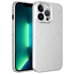Apple iPhone 13 Pro Max Case Camera Protected Glittery Luxury Zore Cotton Cover White