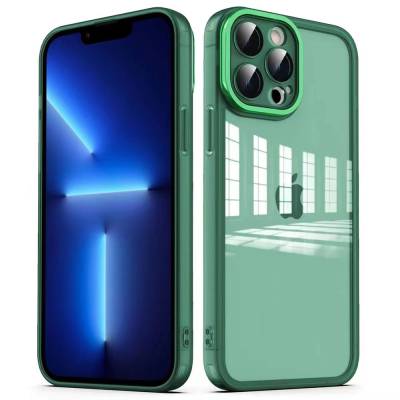 Apple iPhone 13 Pro Max Case Camera Protected Transparent Zore Post Cover Dark Green