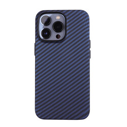 Apple iPhone 13 Pro Max Case Carbon Fiber Look Zore Karbono Cover Navy blue
