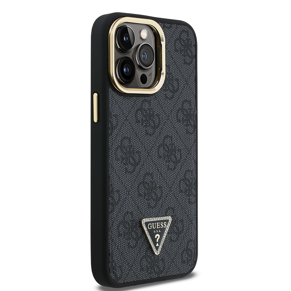 Apple iPhone 13 Pro Max Case Guess Original Licensed PU Leather Stone Triangle Logo 4G Patterned Camera Stand Cover - 7