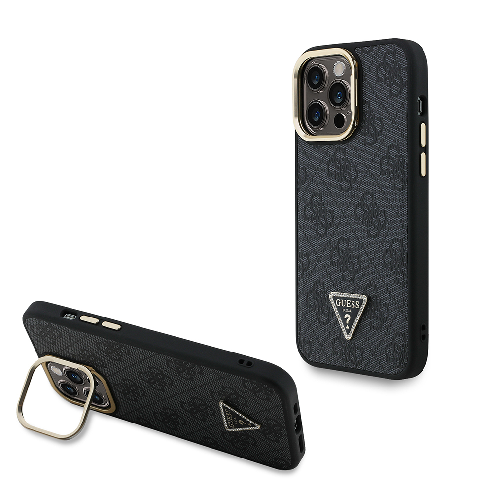 Apple iPhone 13 Pro Max Case Guess Original Licensed PU Leather Stone Triangle Logo 4G Patterned Camera Stand Cover - 2