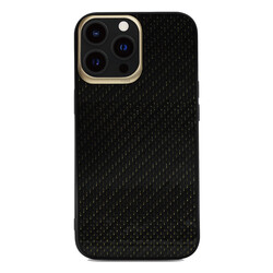 Apple iPhone 13 Pro Max Case Kajsa Carbon Fiber Collection Back Cover Gold