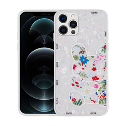Apple iPhone 13 Pro Max Case Patterned Hard Silicone Zore Mumila Cover White Rabbit