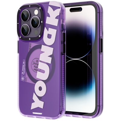 Apple iPhone 13 Pro Max Case Youngkit Binfen Series Text Themed Cover with Magsafe Charging Purple