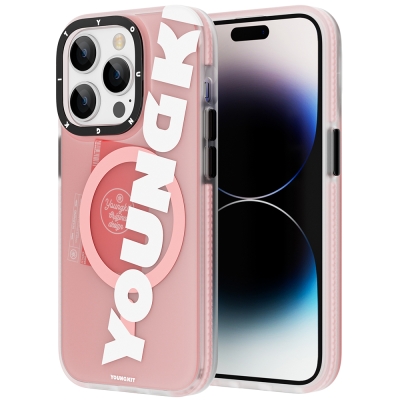 Apple iPhone 13 Pro Max Case Youngkit Binfen Series Text Themed Cover with Magsafe Charging Pink