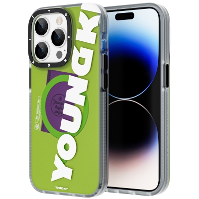 Apple iPhone 13 Pro Max Case Youngkit Binfen Series Text Themed Cover with Magsafe Charging Green