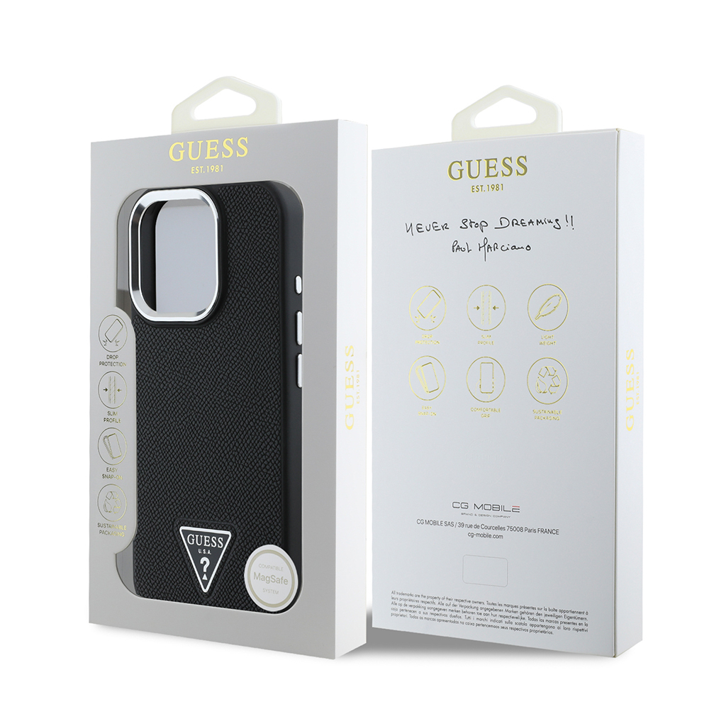 Apple iPhone 13 Pro Max Kılıf Guess Orjinal Lisanslı M-safe Şarj Özellikli Grained Triangle Kapak - 10