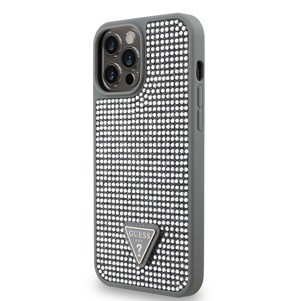 Apple iPhone 13 Pro Max Kılıf Guess Orjinal Lisanslı Taşlı Arka Yüzey Üçgen Logolu Kapak - 27