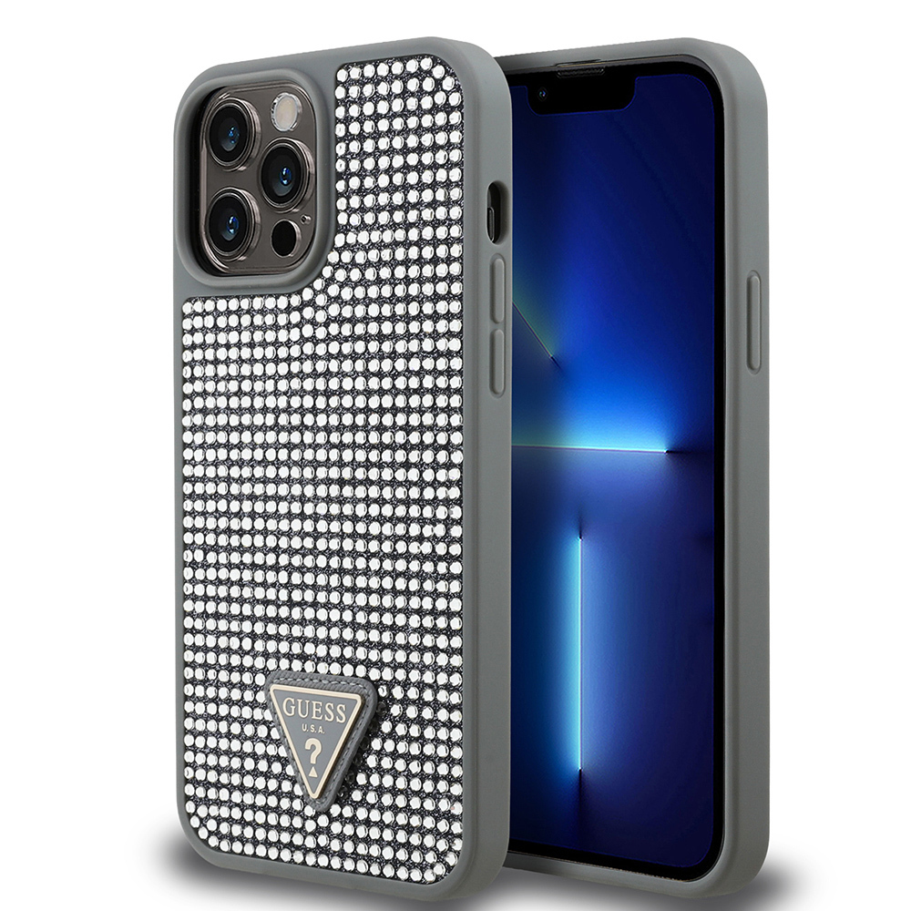 Apple iPhone 13 Pro Max Kılıf Guess Orjinal Lisanslı Taşlı Arka Yüzey Üçgen Logolu Kapak - 5