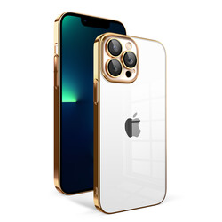 Apple iPhone 13 Pro Max Kılıf Kamera Korumalı Renkli Çerçeveli Zore Garaj Kapak Gold