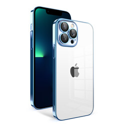Apple iPhone 13 Pro Max Kılıf Kamera Korumalı Renkli Çerçeveli Zore Garaj Kapak Mavi Açık