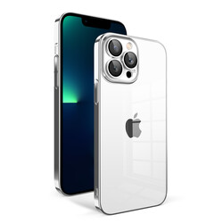 Apple iPhone 13 Pro Max Kılıf Kamera Korumalı Renkli Çerçeveli Zore Garaj Kapak Gümüş