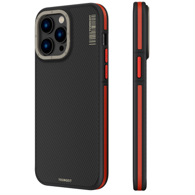 Apple iPhone 13 Pro Max Kılıf M-safe Şarj Özellikli YoungKit 600D Kapak Kırmızı