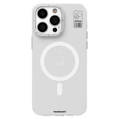 Apple iPhone 13 Pro Max Kılıf Magsafe Şarj Özellikli Standlı YoungKit Hermit Bracket Serisi Kapak Beyaz