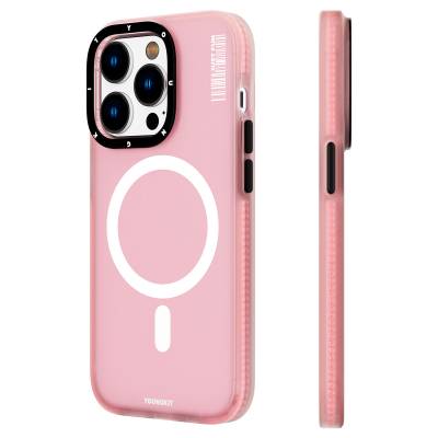 Apple iPhone 13 Pro Max Kılıf Magsafe Şarj Özellikli Youngkit Colored Sand Serisi Kapak Pembe