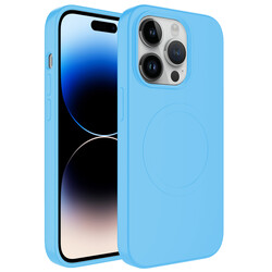 Apple iPhone 13 Pro Max Kılıf Magsafe Wireless Şarj Özellikli Pastel Renk Silikon Zore Plas Kapak Mavi Açık