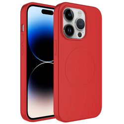 Apple iPhone 13 Pro Max Kılıf Magsafe Wireless Şarj Özellikli Pastel Renk Silikon Zore Plas Kapak Kırmızı