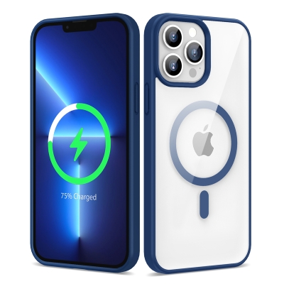 Apple iPhone 13 Pro Max Kılıf Magsafe Wireless Şarj Özellikli Silikon Zore Ege Kapak Mavi