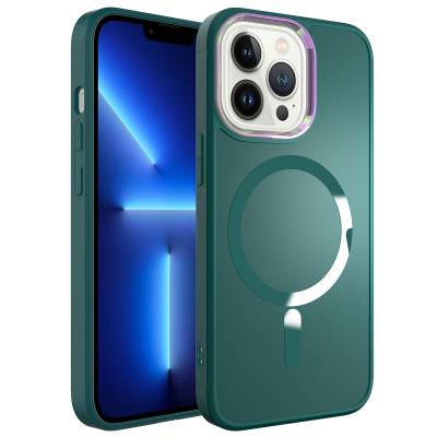 Apple iPhone 13 Pro Max Kılıf Magsafe Wireless Şarj Özellikli Zore Stil Kapak Koyu Yeşil