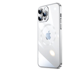 Apple iPhone 13 Pro Max Kılıf Wireless Şarj Özellikli Sert PC Zore Riksos Magsafe Kapak Gümüş