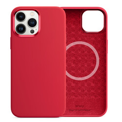 Apple iPhone 13 Pro Max Kılıf Wiwu Magsafe Magnetic Silikon Kapak Kırmızı