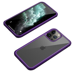 Apple iPhone 13 Pro Max Kılıf Zore Dor Silikon Temperli Cam Kapak Mor