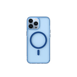 Apple iPhone 13 Pro Max Wiwu Magsafe Şarj Özellikli Lens Korumalı Şeffaf Silikon Kapak Mavi