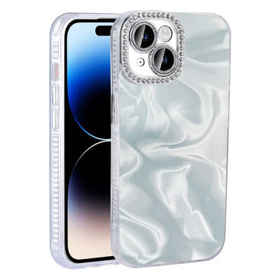 Apple iPhone 14 Case Airbag Shiny Stone Detail Design Zore Esila Cover White