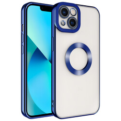 Apple iPhone 14 Case Camera Protected Zore Omega Cover With Logo Blue
