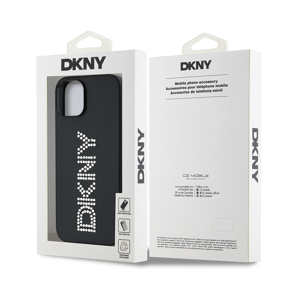 Apple iPhone 14 Case DKNY Original Licensed Stone DKNY Inscription Metallic Rhinestones PU Leather Cover - 10
