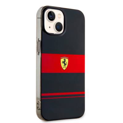 Apple iPhone 14 Case Ferrari Original Licensed Horizontal Striped Design Cover with Magsafe Charging Feature Black