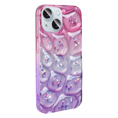 Apple iPhone 14 Case Glittery 3D Patterned Zore Hacar Cover Pembe-Mor