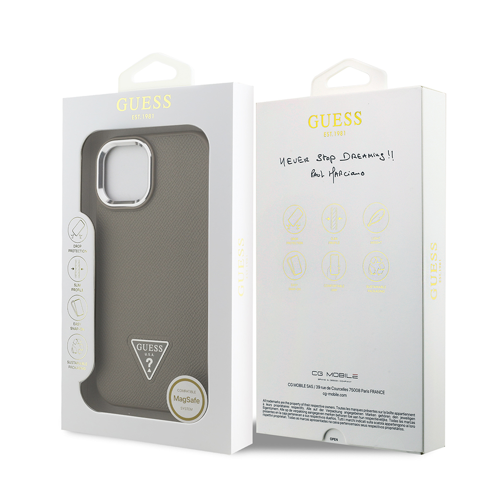 Apple iPhone 14 Case Guess Original Licensed M-safe Charging Feature Grained Triangle Cover - 16