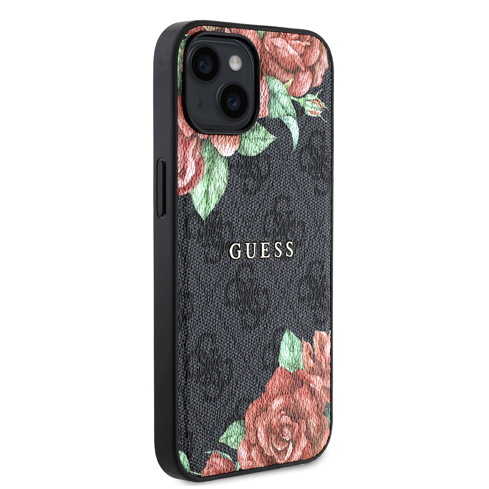 Apple iPhone 14 Case Guess Original Licensed Magsafe Charging Feature Rose Printed 4G Patterned Text Logo Cover - 13