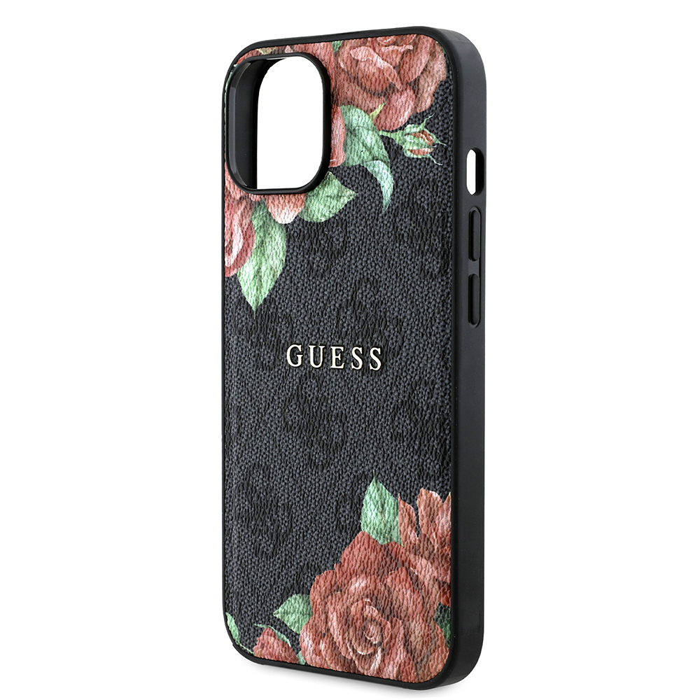 Apple iPhone 14 Case Guess Original Licensed Magsafe Charging Feature Rose Printed 4G Patterned Text Logo Cover - 15