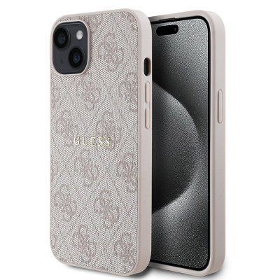 Apple iPhone 14 Case Guess Original Licensed Magsafe Charging Featured 4G Pattern Text Logo Cover Pink