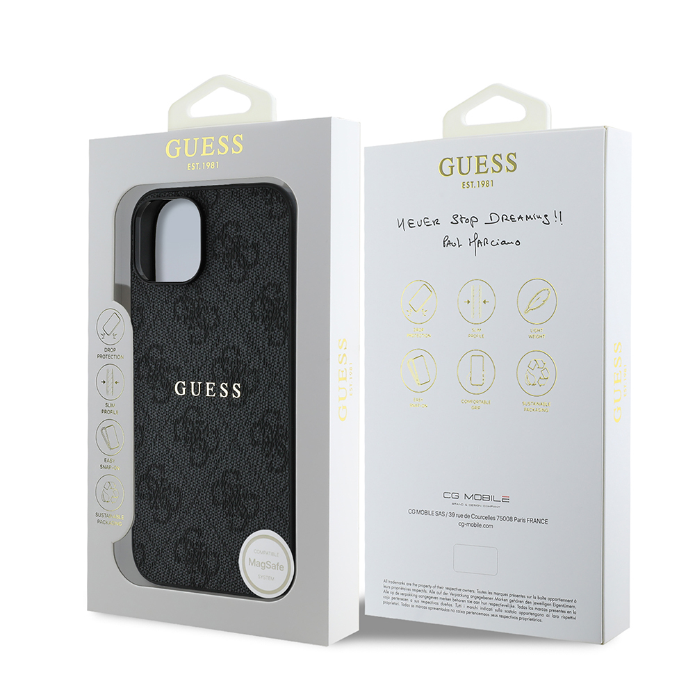 Apple iPhone 14 Case Guess Original Licensed Magsafe Charging Featured 4G Pattern Text Logo Cover - 25
