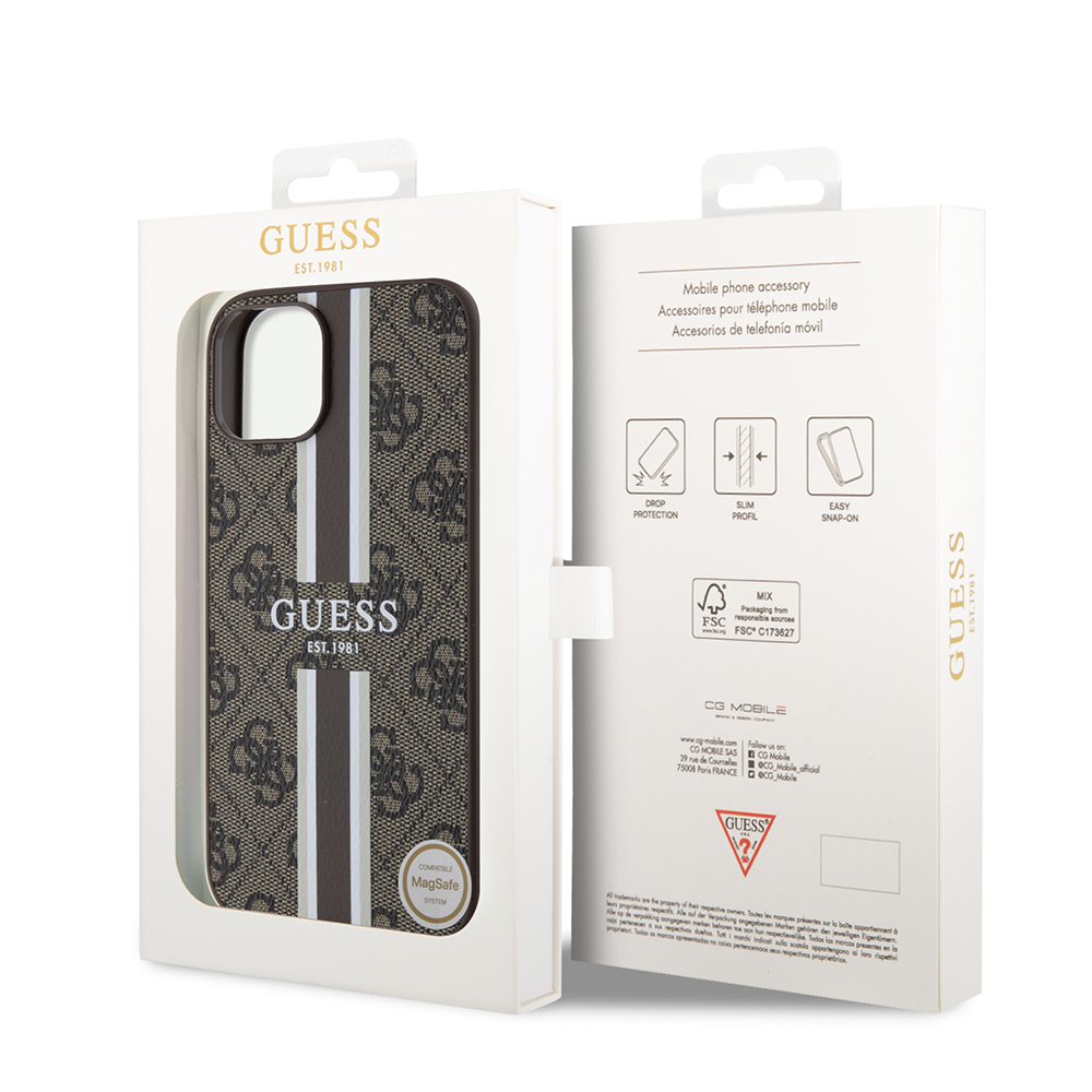 Apple iPhone 14 Case Guess Original Licensed Magsafe Charging Featured 4G Strip Design Printed Cover - 11