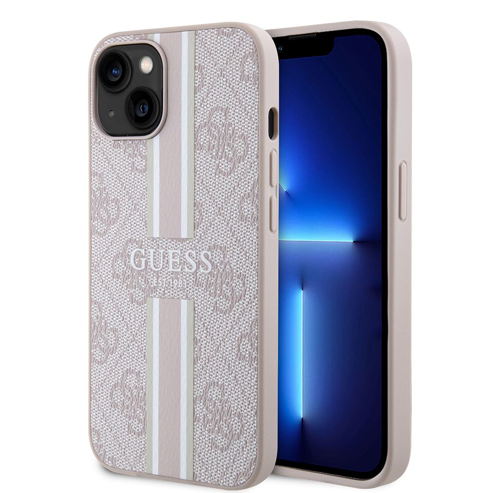 Apple iPhone 14 Case Guess Original Licensed Magsafe Charging Featured 4G Strip Design Printed Cover - 12