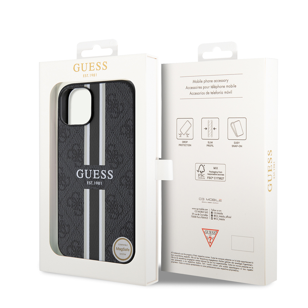 Apple iPhone 14 Case Guess Original Licensed Magsafe Charging Featured 4G Strip Design Printed Cover - 27