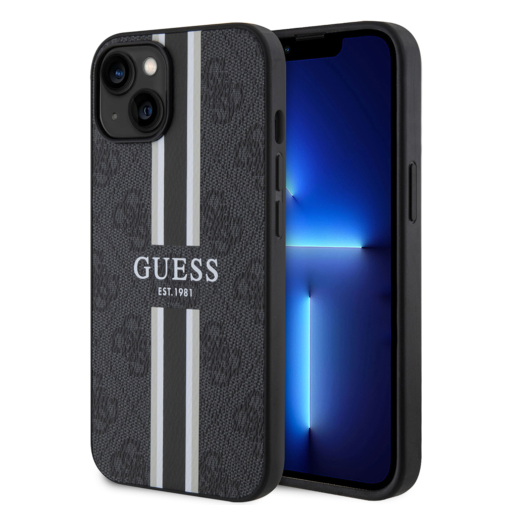 Apple iPhone 14 Case Guess Original Licensed Magsafe Charging Featured 4G Strip Design Printed Cover - 4