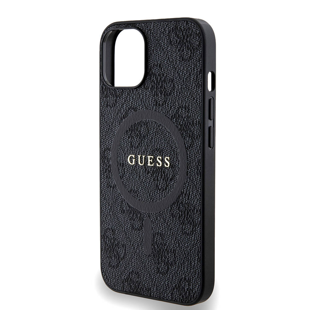 Apple iPhone 14 Case Guess Original Licensed Magsafe Charging Featured PU Ring 4G Patterned Text Logo Cover - 5