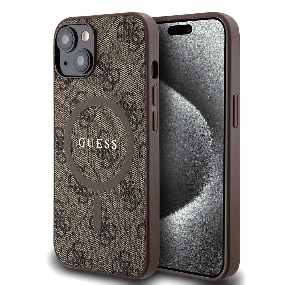 Apple iPhone 14 Case Guess Original Licensed Magsafe Charging Featured PU Ring 4G Patterned Text Logo Cover - 8