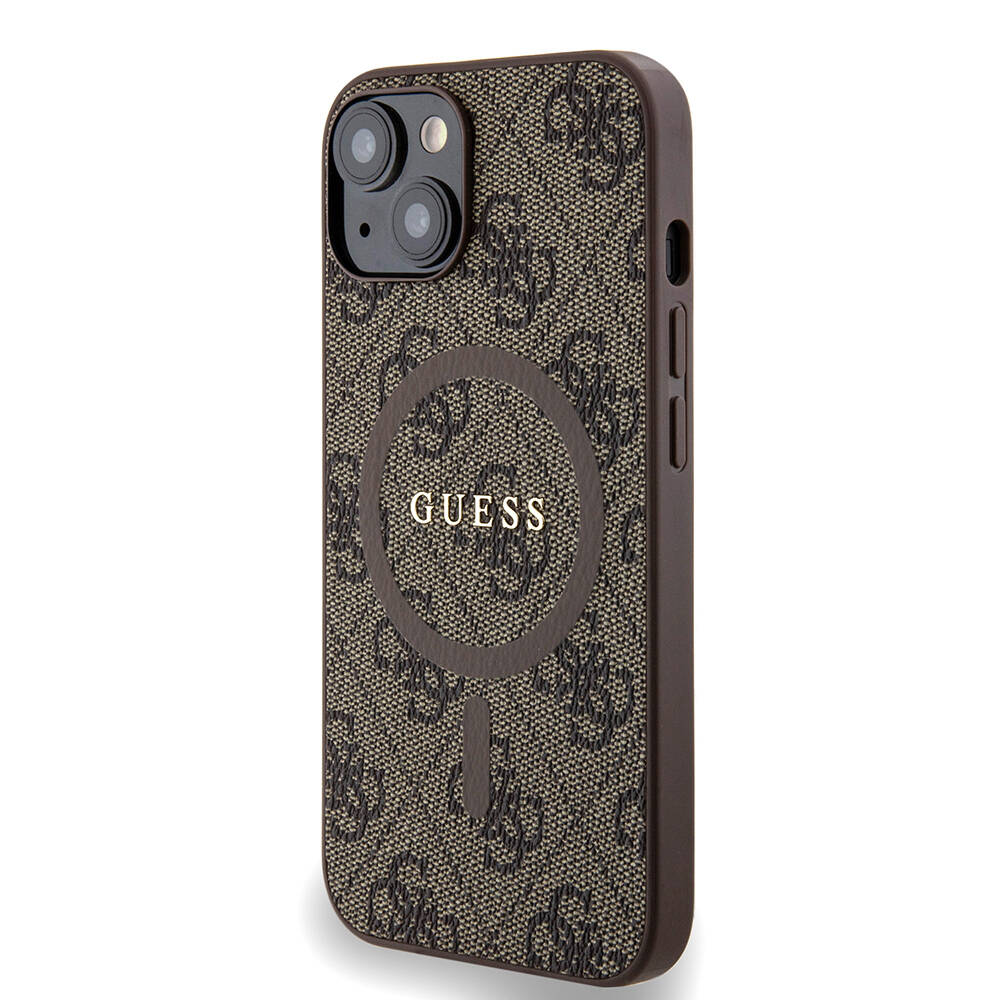 Apple iPhone 14 Case Guess Original Licensed Magsafe Charging Featured PU Ring 4G Patterned Text Logo Cover - 9