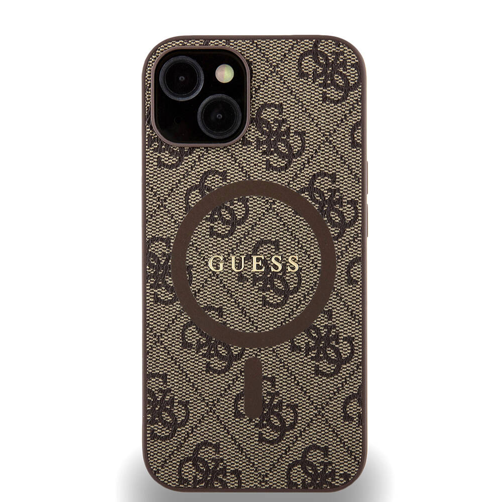 Apple iPhone 14 Case Guess Original Licensed Magsafe Charging Featured PU Ring 4G Patterned Text Logo Cover - 15